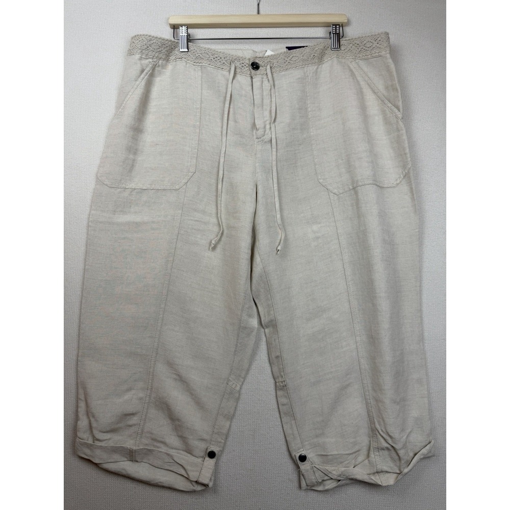 NWT Lane Bryant Beige Cropped Wide Leg Cargo Pants 18/20 Linen Blend Luxe Cuffed